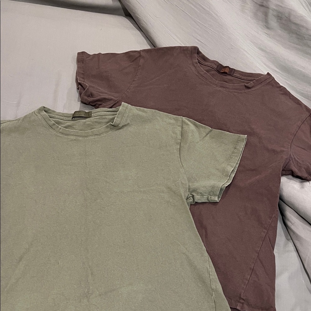 Two Nuuds small  womens everyday tees olive and coffee